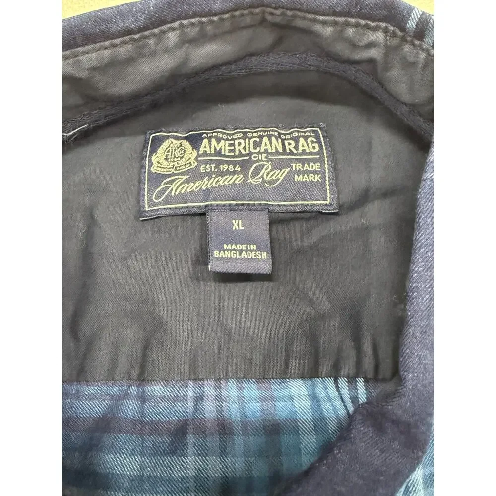 American Rag Cie Flannel Shirt Mens XL Blue Plaid Long Sleeve Button Front NWT